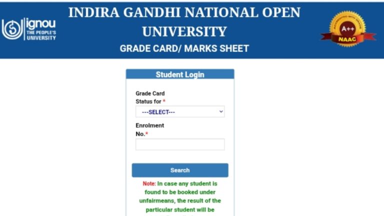 IGNOU June 2025 TEE Grade Card Status Released