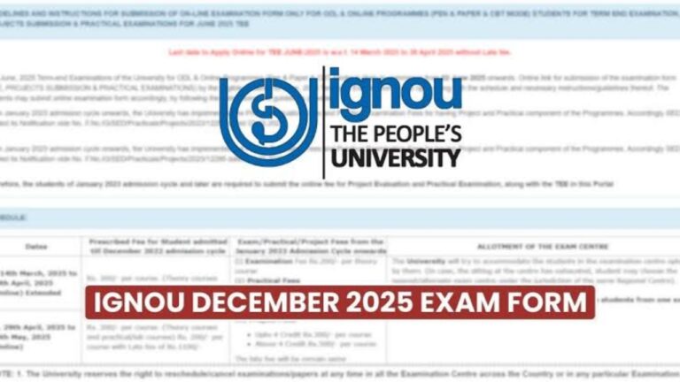 IGNOU December 2025 TEE Exam Forms Out