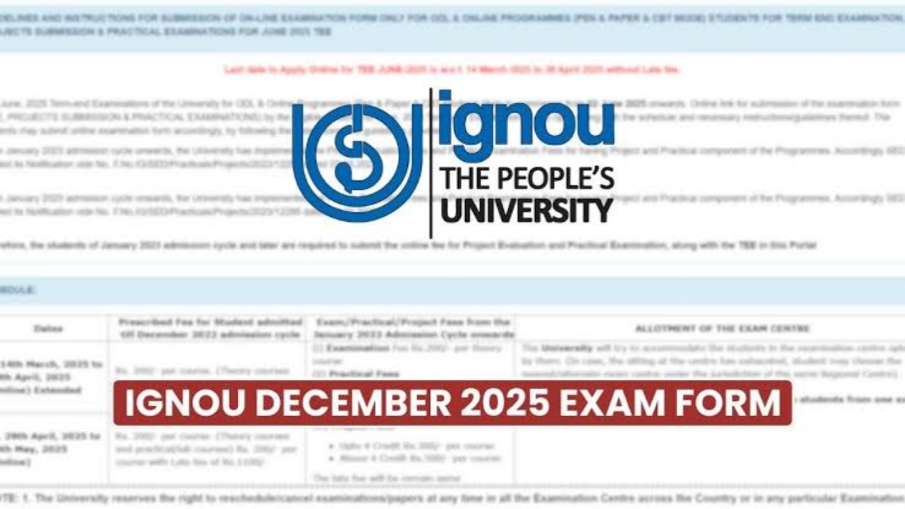 IGNOU December 2025 TEE Exam Forms Out